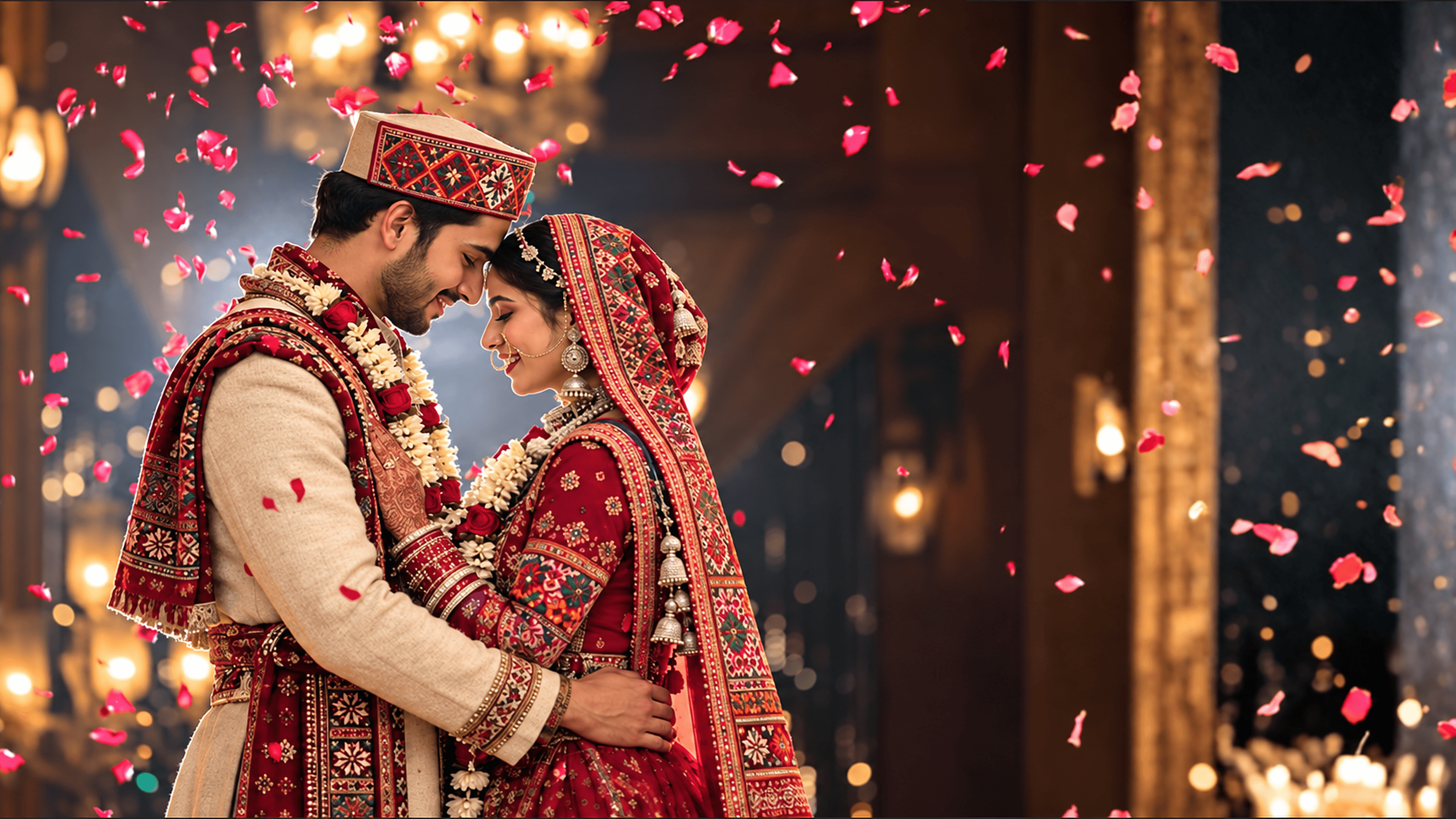 Himachali wedding couple in traditional attire